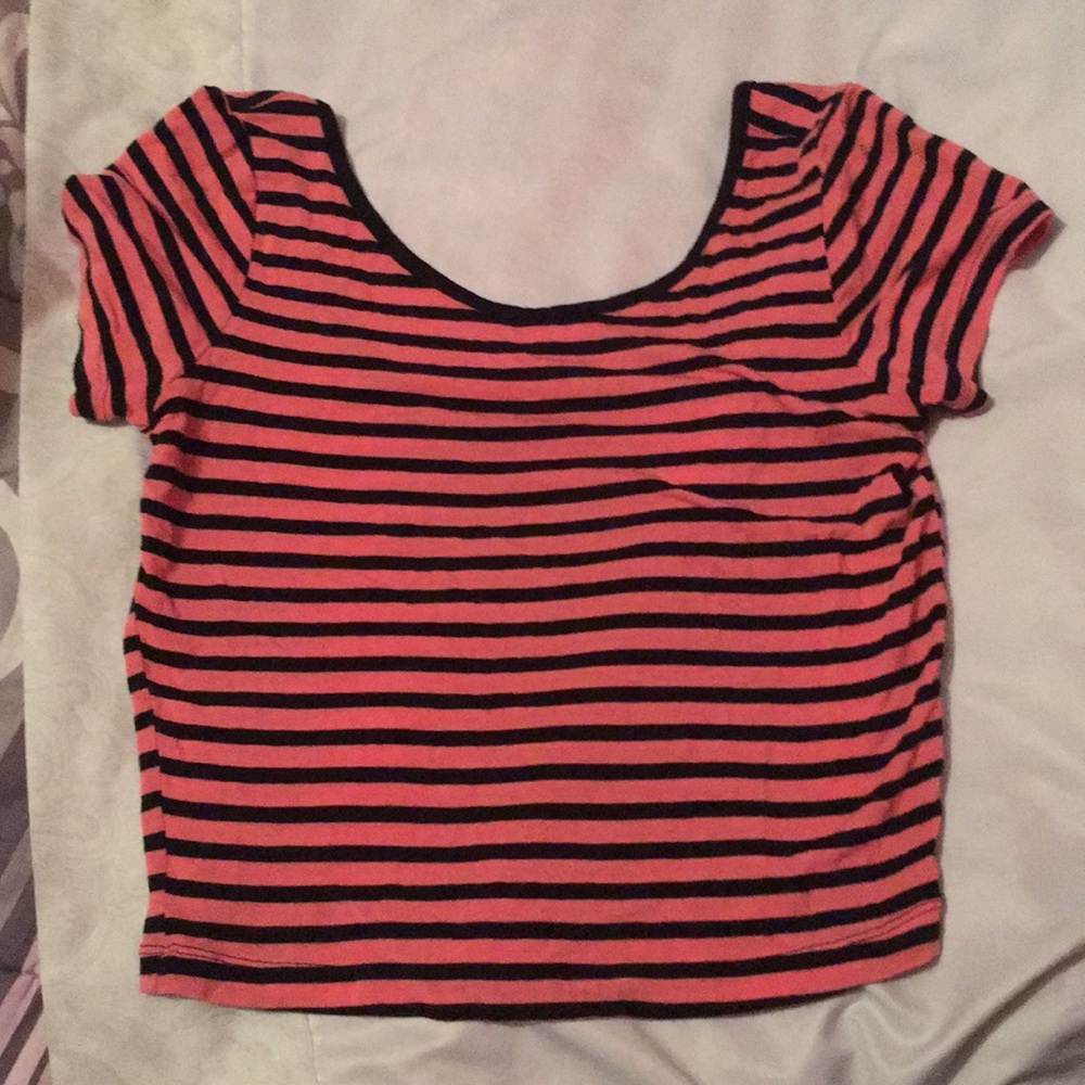 Neon pink striped crop top